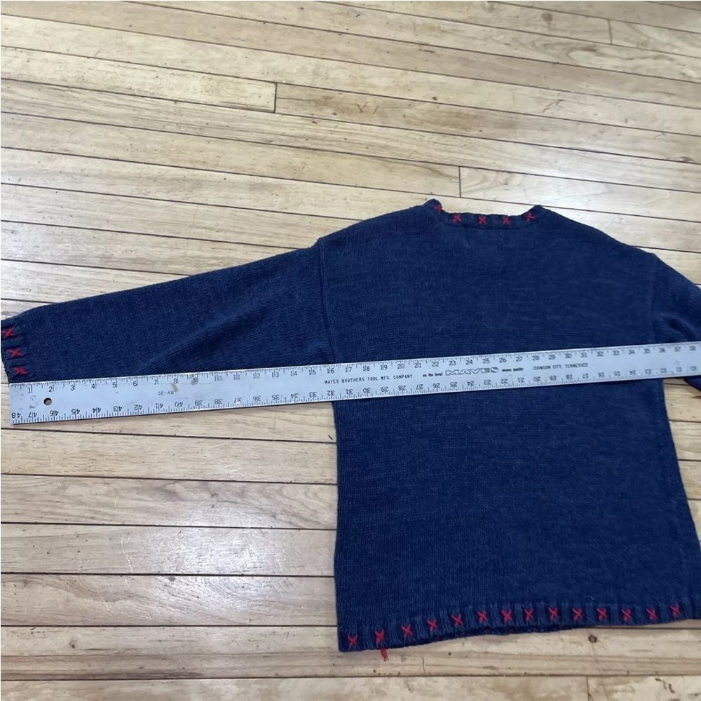 TIARA PETITES Christmas Sweater Womens M Ramie Linen Knit Blue Snowman Holiday M - Picture 12 of 16